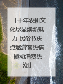 千年农耕文化尽显焕新魅力 民俗节庆点燃游客热情 撬动消费热潮