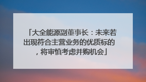大全能源副董事长：未来若出现符合主营业务的优质标的，将审慎考虑并购机会