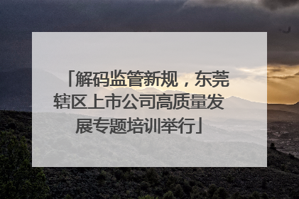 解码监管新规，东莞辖区上市公司高质量发展专题培训举行